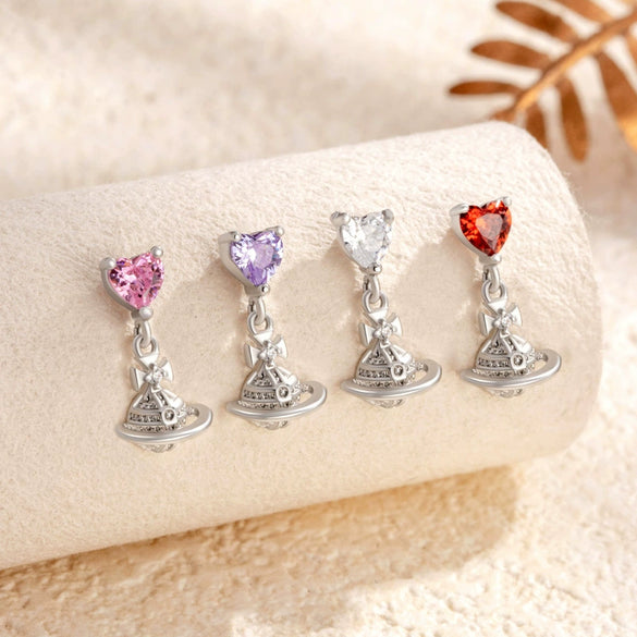 Sweet Love Saturn Pendant Earring Titanium Steel Bow Tie Pattern Zirconia Design For Girls