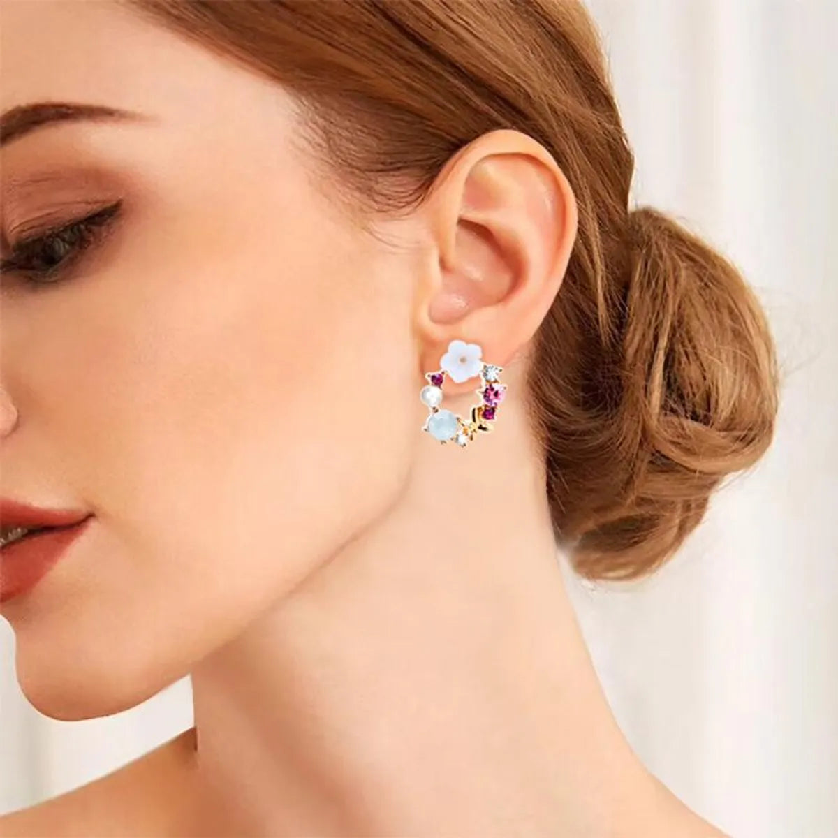 Sweet New Beads Bow Garland Stud Earrings Nhdp147186