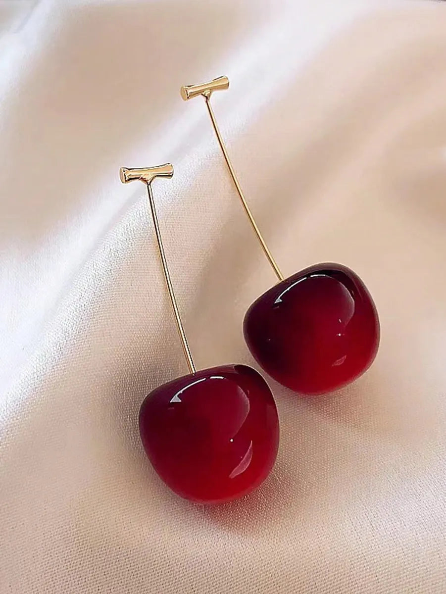 Sweet Pastoral Classic Style Cherry Fruit Resin Gold Plated Women'S Earrings Necklace