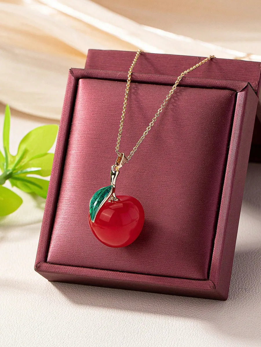 Sweet Pastoral Classic Style Cherry Fruit Resin Gold Plated Women'S Earrings Necklace