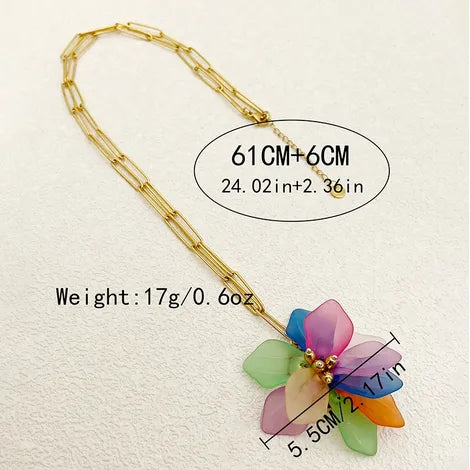 Sweet Pastoral Flower 14K Gold Plated 304 Stainless Steel Arylic Wholesale Pendant Necklace