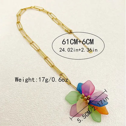 Sweet Pastoral Flower 14K Gold Plated 304 Stainless Steel Arylic Wholesale Pendant Necklace