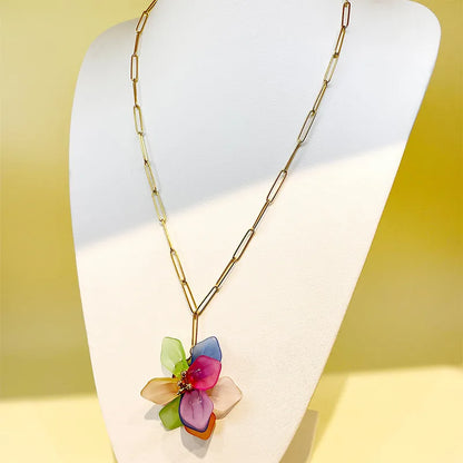 Sweet Pastoral Flower 14K Gold Plated 304 Stainless Steel Arylic Wholesale Pendant Necklace