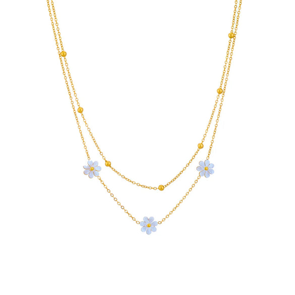Sweet Pastoral Flower Titanium Steel Plating Layered Necklaces