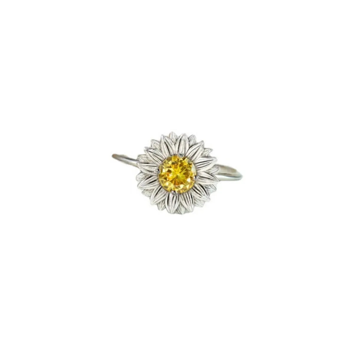 Sweet Pastoral Sunflower Sterling Silver Plating Inlay Zircon Rings