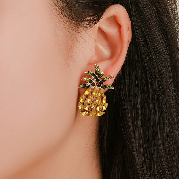 Sweet Pineapple Alloy Earrings Electroplated Fruit Shaped Ear Jewelry For Women
