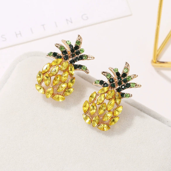 Sweet Pineapple Alloy Earrings Electroplated Fruit Shaped Ear Jewelry For Women
