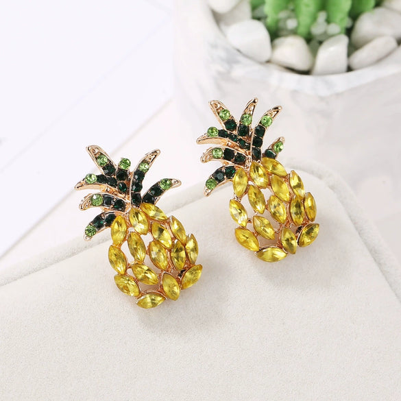 Sweet Pineapple Alloy Earrings Electroplated Fruit Shaped Ear Jewelry For Women