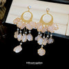 Sweet Pink Petal Zircon Tassel Earrings In Alloy With Flower Pattern