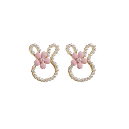 Sweet Rabbit Alloy Inlay Pearl Women's Ear Studs 1 Pair