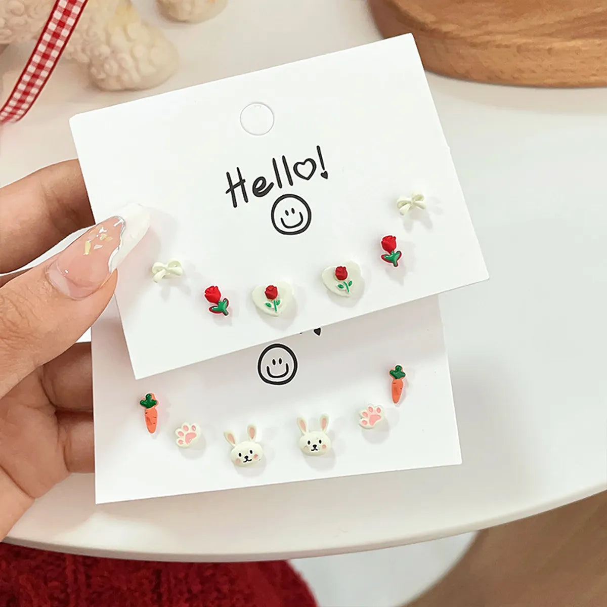 Sweet Rabbit Flower Alloy Stoving Varnish Women's Ear Studs 3 Pairs