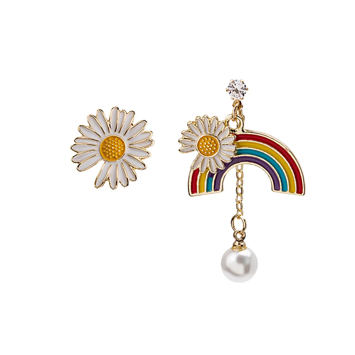 1 Pair Sweet Rabbit Rainbow Enamel Alloy Artificial Pearls Drop Earrings