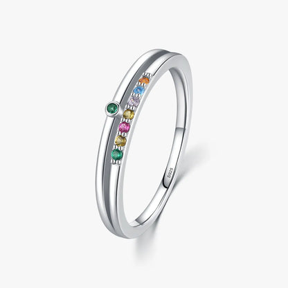 Sweet Rainbow Sterling Silver Plating Inlay Zircon Rhodium Plated Rings