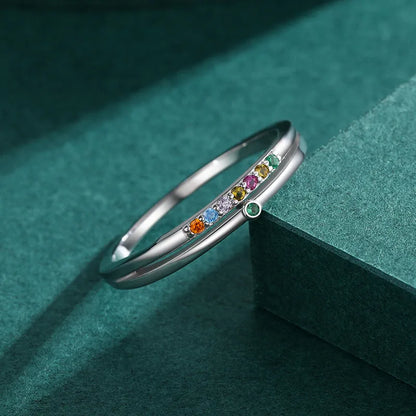 Sweet Rainbow Sterling Silver Plating Inlay Zircon Rhodium Plated Rings