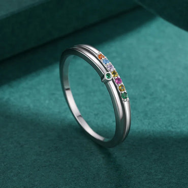 Sweet Rainbow Sterling Silver Plating Inlay Zircon Rhodium Plated Rings