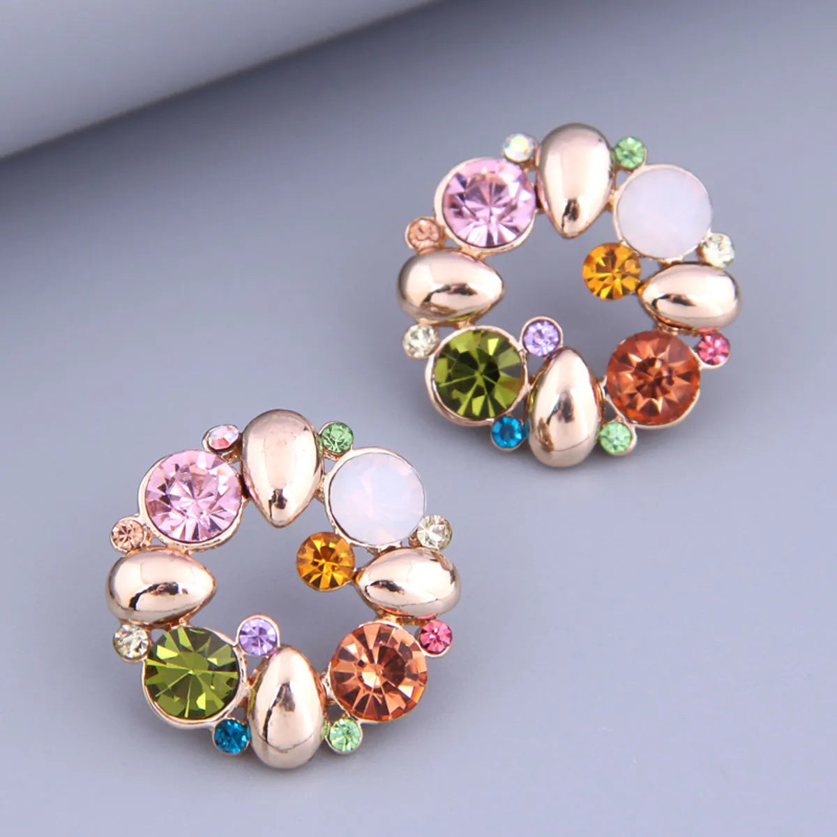 Sweet Round Alloy Inlay Rhinestone Ear Studs