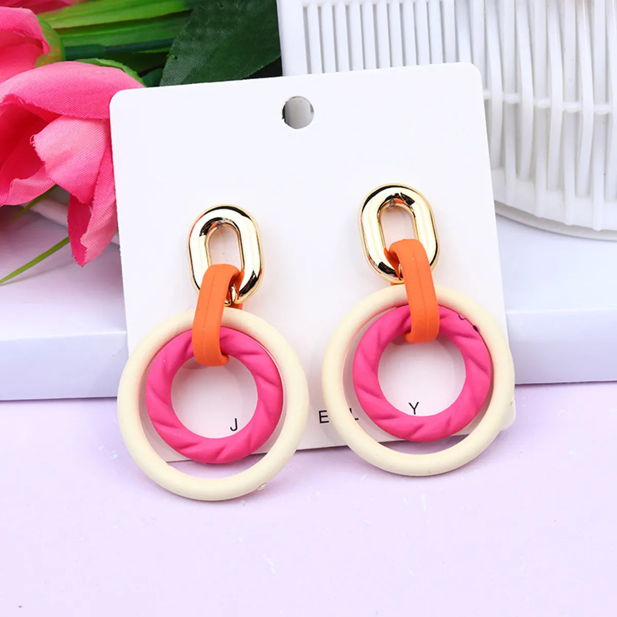 Sweet Round Arylic Spray Paint Women's Drop Earrings