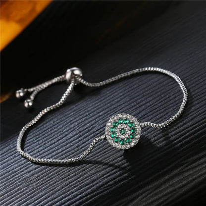 Sweet Round Copper Plating Inlay Zircon White Gold Plated Bracelets