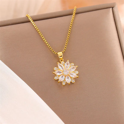 Stainless Steel 18K Gold Plated Sweet Plating Inlay Round Oval Heart Shape Artificial Diamond Pendant Necklace