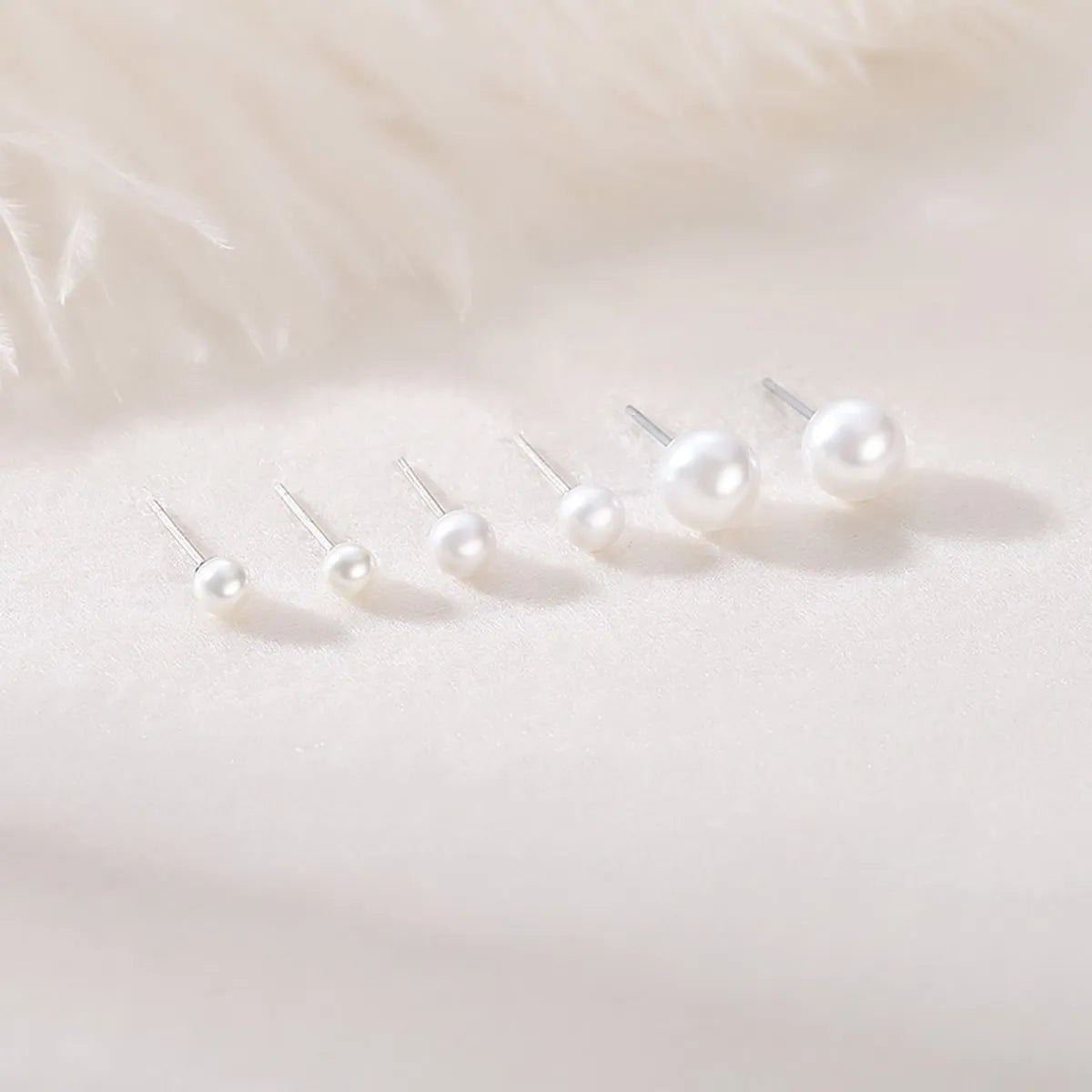 Sweet Round Sterling Silver Plating Artificial Pearls Ear Studs 1 Pair