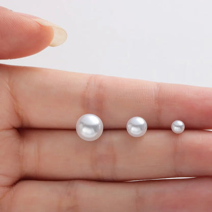 Sweet Round Sterling Silver Plating Artificial Pearls Ear Studs 1 Pair