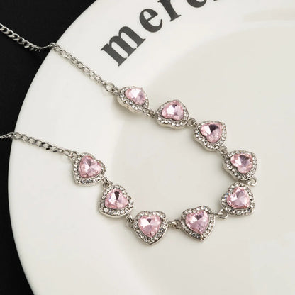 Sweet Shiny Heart Shape Titanium Steel Plating Inlay Zircon Necklace