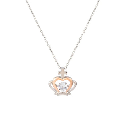 Sweet Shiny Human Heart Shape Crown Copper Plating Inlay Zircon 18k Gold Plated Pendant Necklace