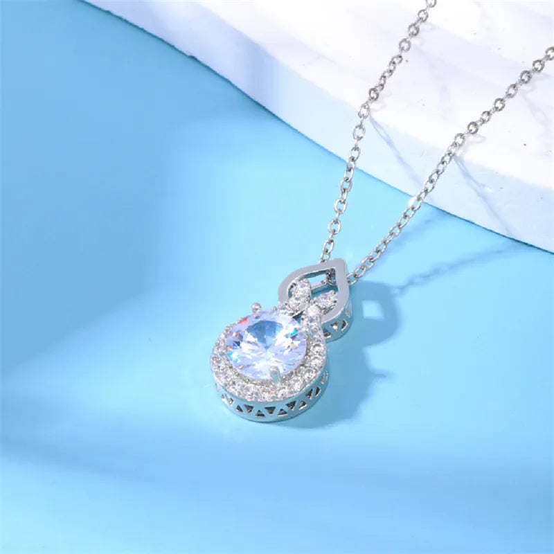 Sweet Shiny Korean Style Geometric Copper Zircon Pendant Necklace In Bulk