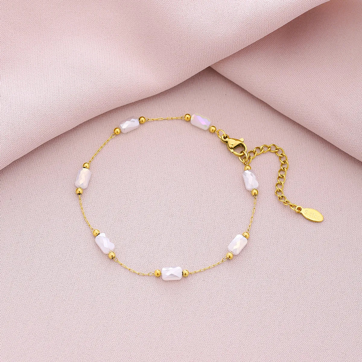 Sweet Shiny Petal 201 Stainless Steel Artificial Crystal 18K Gold Plated Bracelets In Bulk