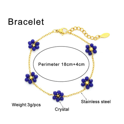 Sweet Shiny Petal 201 Stainless Steel Artificial Crystal 18K Gold Plated Bracelets In Bulk