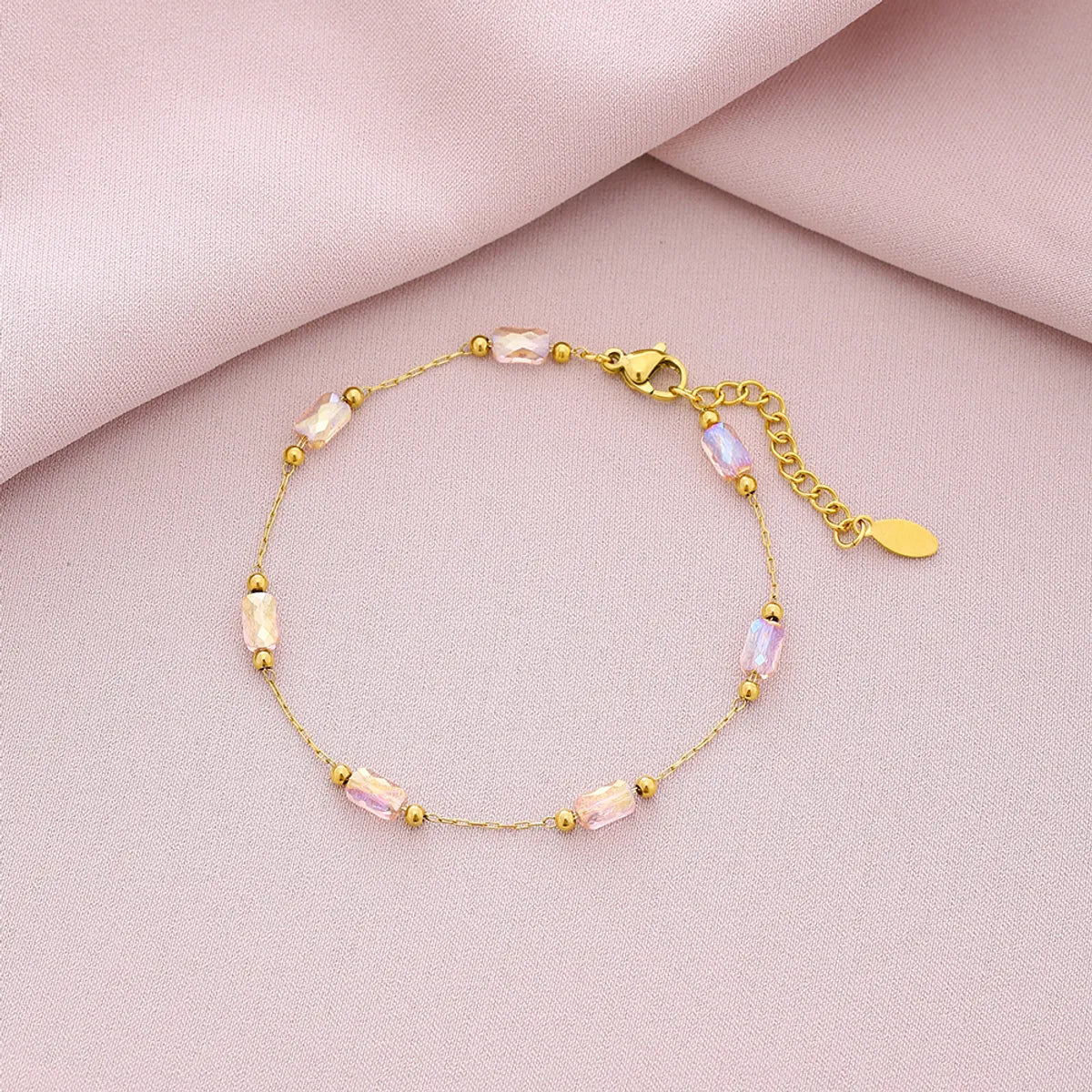 Sweet Shiny Petal 201 Stainless Steel Artificial Crystal 18K Gold Plated Bracelets In Bulk