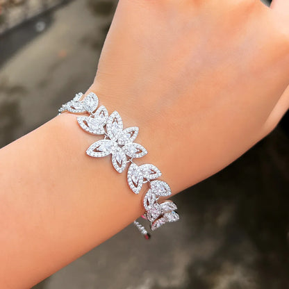 Sweet Shiny Spray Flower Snowflake Brass Plating Inlay Zircon White Gold Plated Rhodium Plated Bracelets