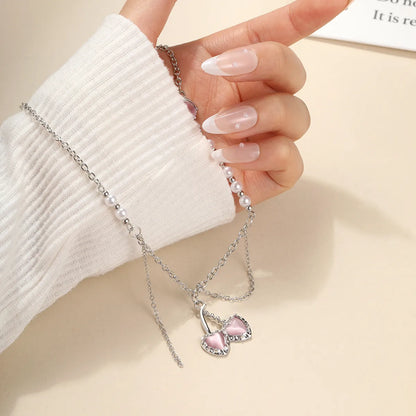 Sweet Shiny Square Heart Shape Butterfly Gold Plated Silver Plated Artificial Gemstones Artificial Crystal Artificial Diamond Artificial Gemstones Imitation Diamond Alloy Wholesale Pendant Necklace