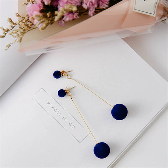 Sweet Simple Alloy Long Drop Earrings With Fluffy Ball Geometric Design Electroplated Fashion Earrings For Women