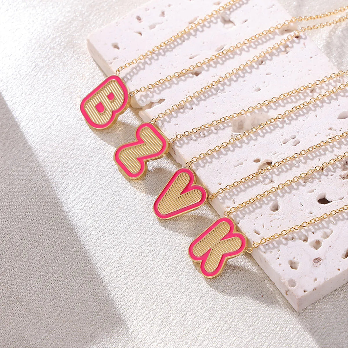 Sweet Simple Style Artistic Letter Stainless Steel Enamel Plating 18k Gold Plated Pendant Necklace