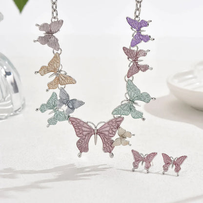 Sweet Simple Style Butterfly Alloy Enamel Women'S Earrings Necklace