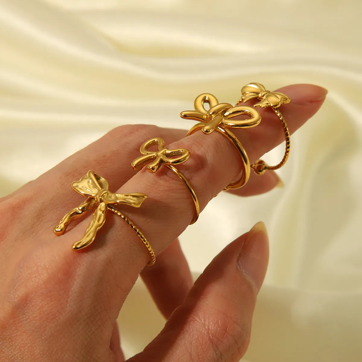 Sweet Simple Style Butterfly Bow Knot 304 Stainless Steel 18K Gold Plated Open Rings In Bulk