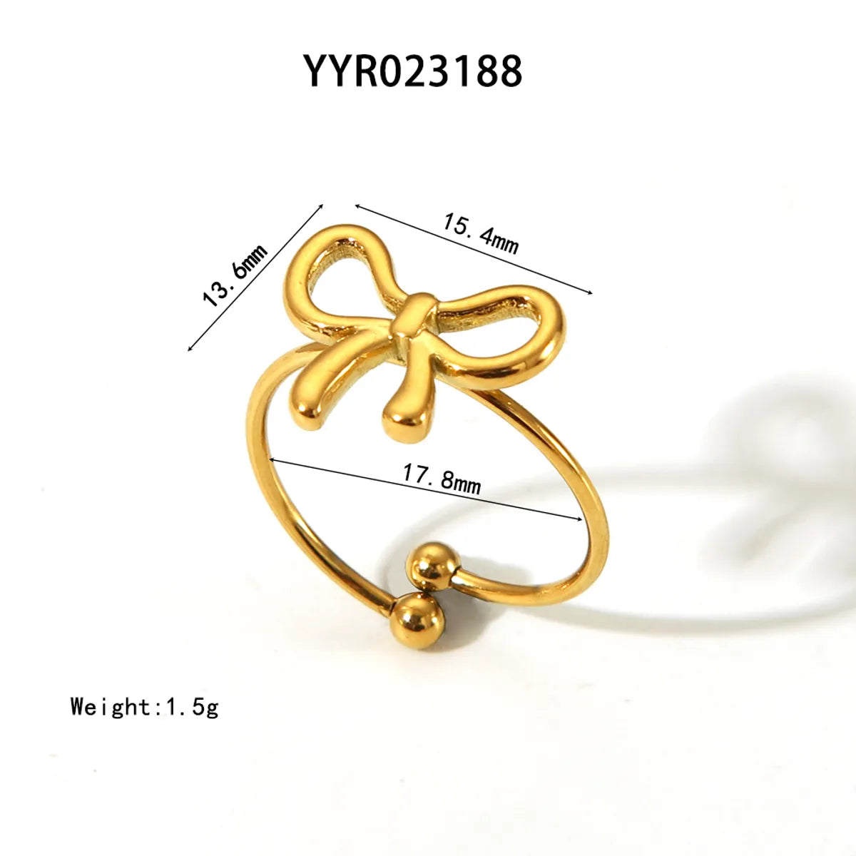 Sweet Simple Style Butterfly Bow Knot 304 Stainless Steel 18K Gold Plated Open Rings In Bulk