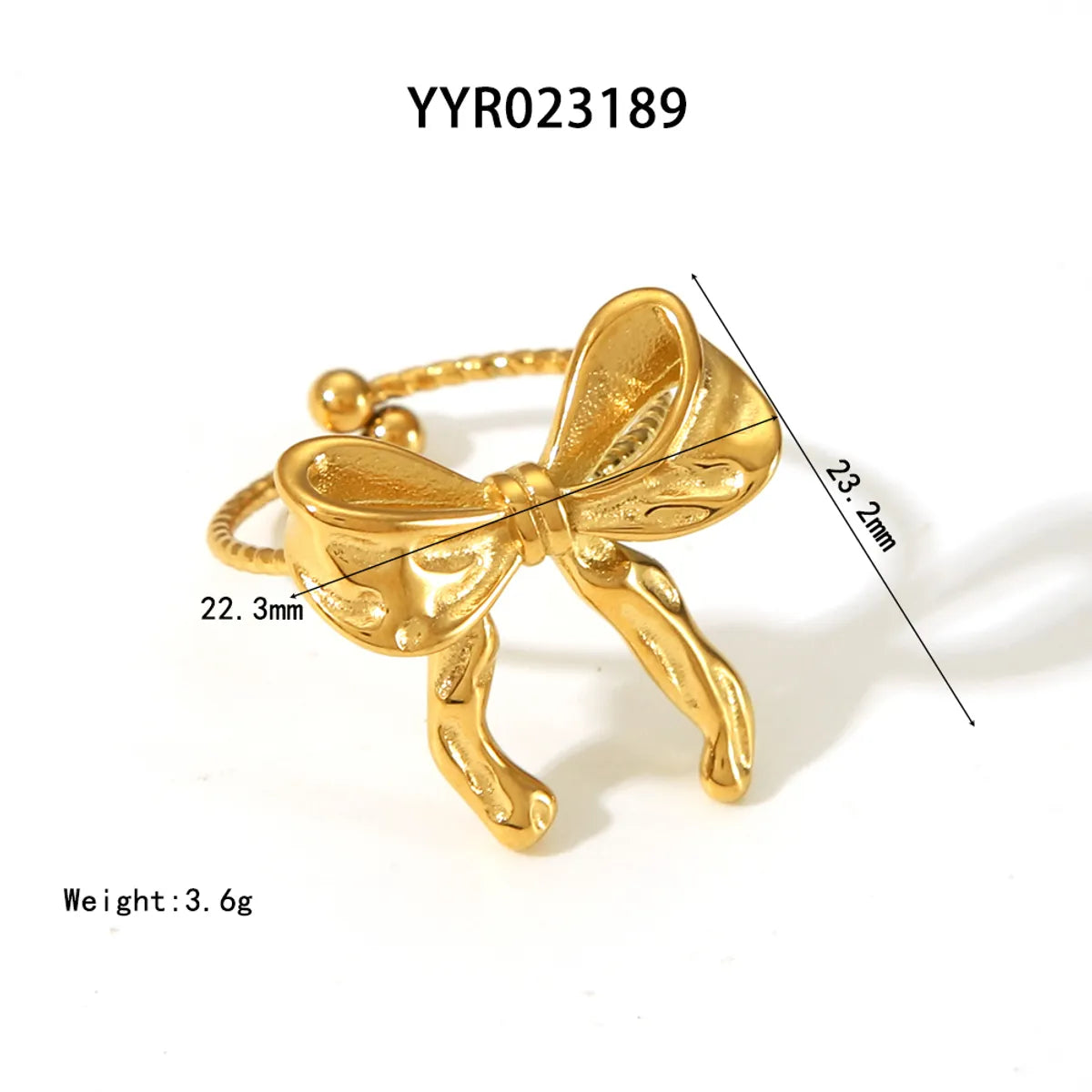 Sweet Simple Style Butterfly Bow Knot 304 Stainless Steel 18K Gold Plated Open Rings In Bulk