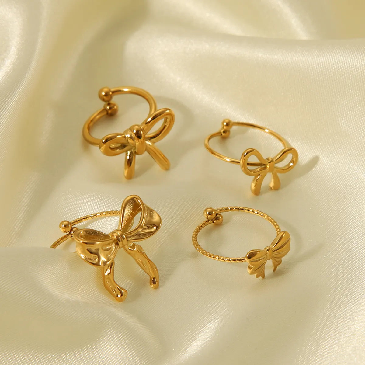 Sweet Simple Style Butterfly Bow Knot 304 Stainless Steel 18K Gold Plated Open Rings In Bulk