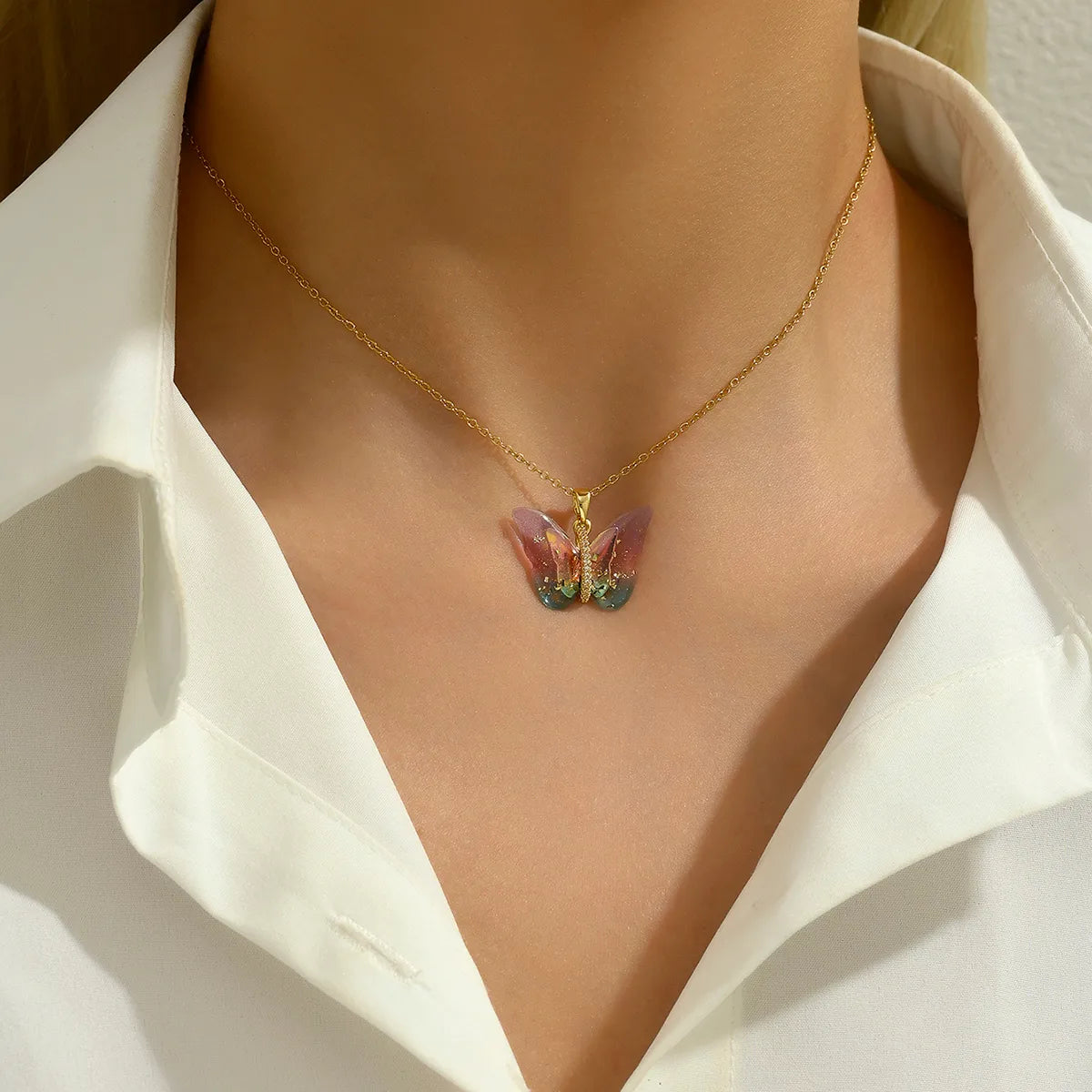 Sweet Simple Style Butterfly Copper 18k Gold Plated Zircon Necklace In Bulk