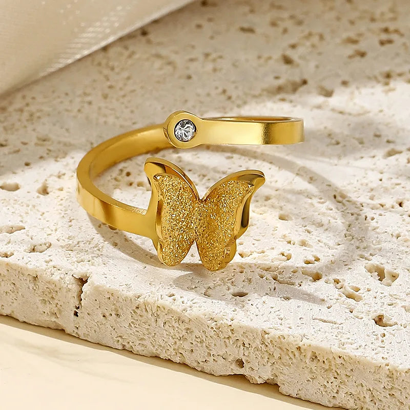 Sweet Simple Style Butterfly Copper Plating Inlay Zircon 18k Gold Plated Rings