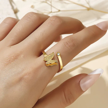 Sweet Simple Style Butterfly Copper Plating Inlay Zircon 18k Gold Plated Rings