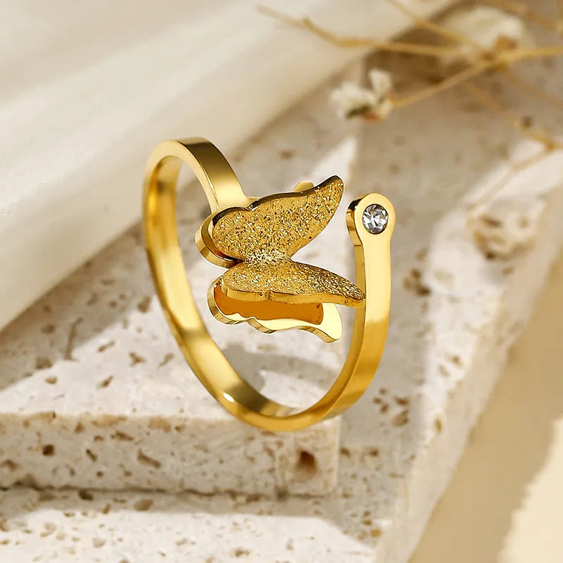 Sweet Simple Style Butterfly Copper Plating Inlay Zircon 18k Gold Plated Rings