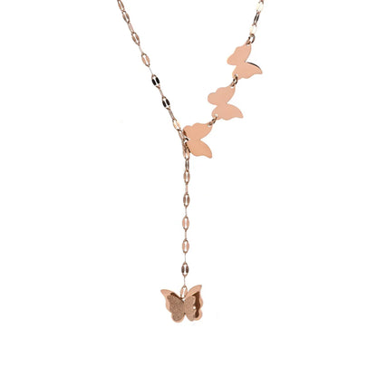 Sweet Simple Style Butterfly Titanium Steel Three-dimensional Pendant Necklace