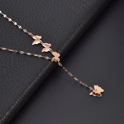 Sweet Simple Style Butterfly Titanium Steel Three-dimensional Pendant Necklace