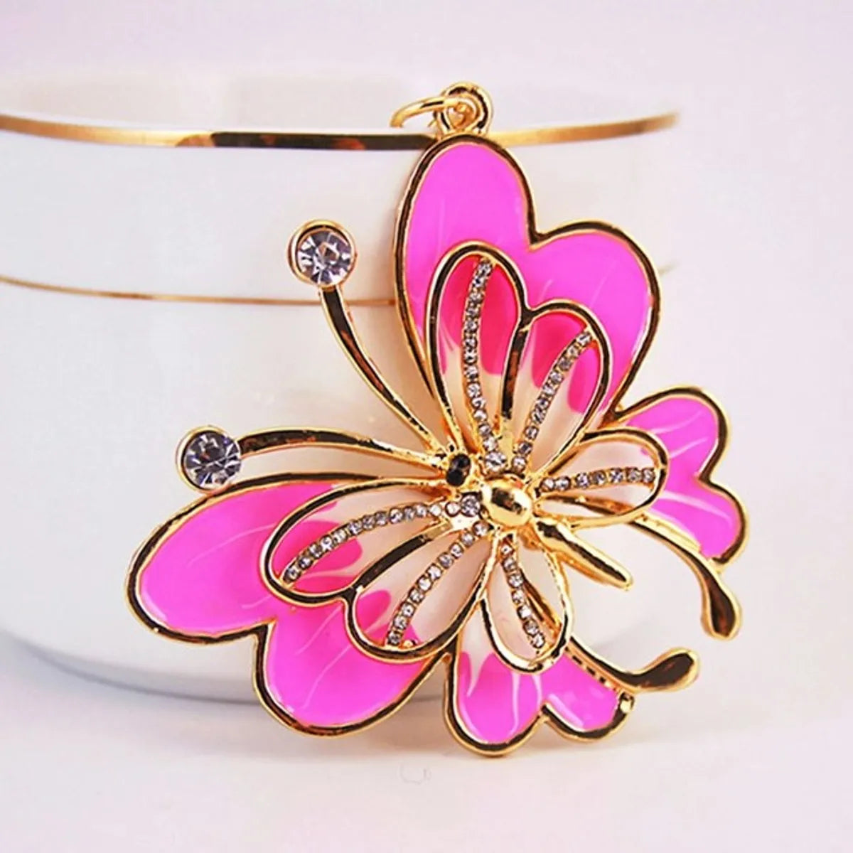 Sweet Simple Style Butterfly Zinc Alloy Plating Inlay Rhinestones Women'S Bag Pendant Keychain