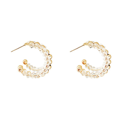 1 Pair Sweet Simple Style C Shape Beaded Plating Artificial Crystal Copper Ear Studs