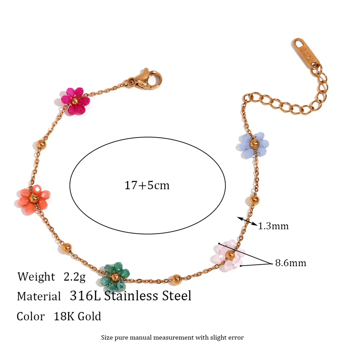 Wholesale Jewelry Sweet Simple Style Classic Style Flower 304 Stainless Steel 18K Gold Plated Beaded Plating Bracelets Necklace