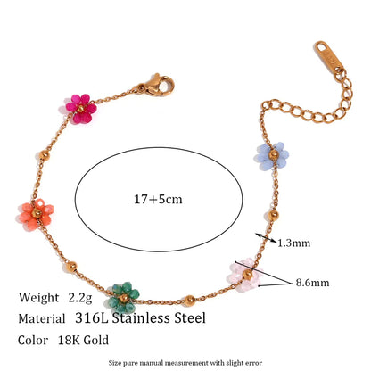 Wholesale Jewelry Sweet Simple Style Classic Style Flower 304 Stainless Steel 18K Gold Plated Beaded Plating Bracelets Necklace